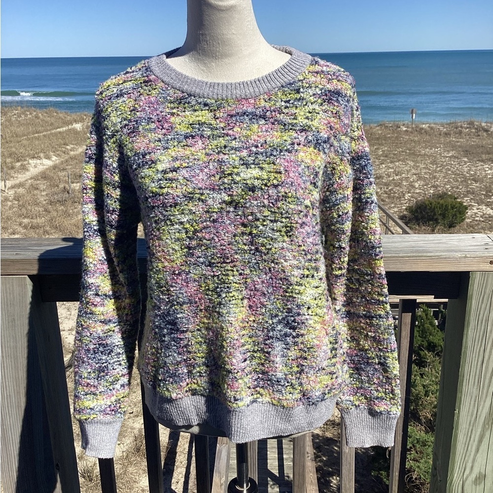 CeCe Purple and Pink Crew Neck Sweater
